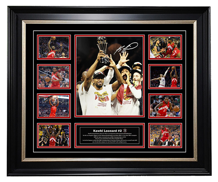 伦纳德亲笔签名照片 猛龙总冠军捧杯 裱框 带证书 珍藏