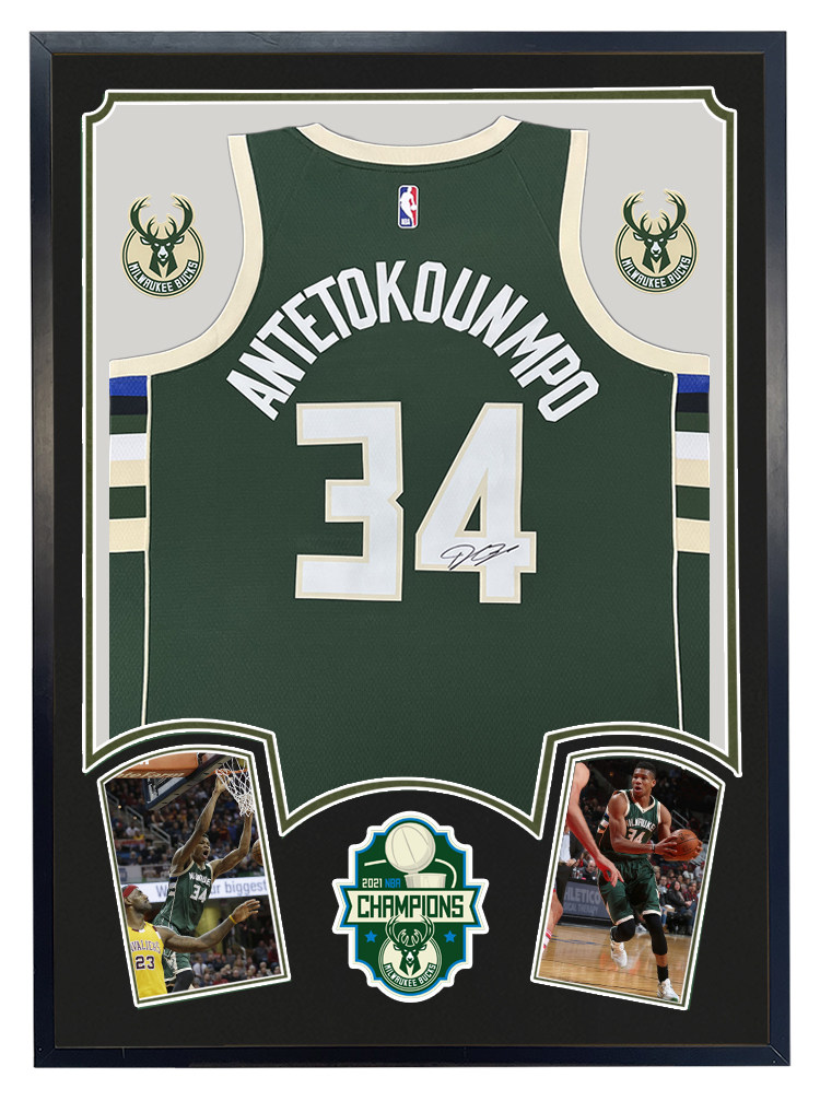 字母哥亲笔签名球衣 阿德托昆博34号雄鹿队 装裱 带证书 收藏