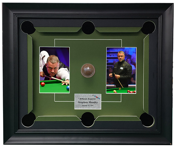 斯诺克台球皇帝斯蒂芬亨得利亲笔签名台球斯诺克球含证书裱框