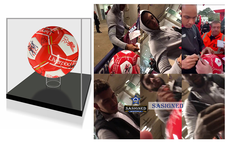 19-20 利物浦全队 萨拉赫马内范迪克亲笔签名足球 带框 含证书 收藏