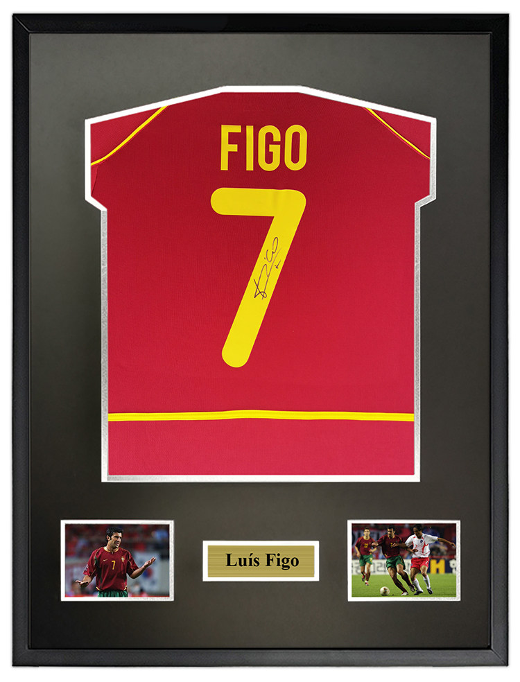 菲戈 2002世界杯葡萄牙国家队 亲笔签名足球服 球衣 含sa证书 裱框