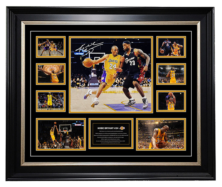 科比亲笔签名照片 kobe对位詹姆斯 周边礼物 带证书 装裱 珍藏