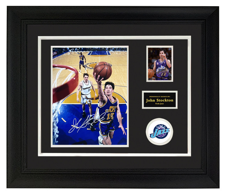 犹他爵士队 约翰斯托克顿签名照片 装裱 带证书收藏
