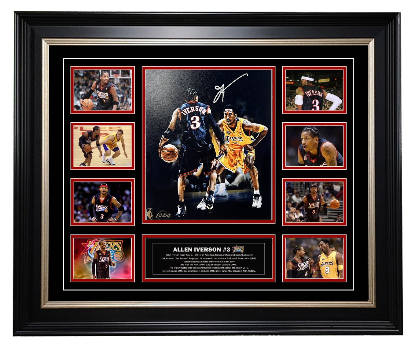 ai3答案 艾弗森亲笔签名照片 76人队 裱框 带证书 珍藏