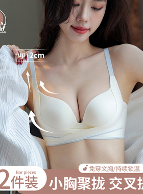 交叉提拉无痕2023新款爆款内衣女小胸显大聚拢调整型防下垂文胸罩