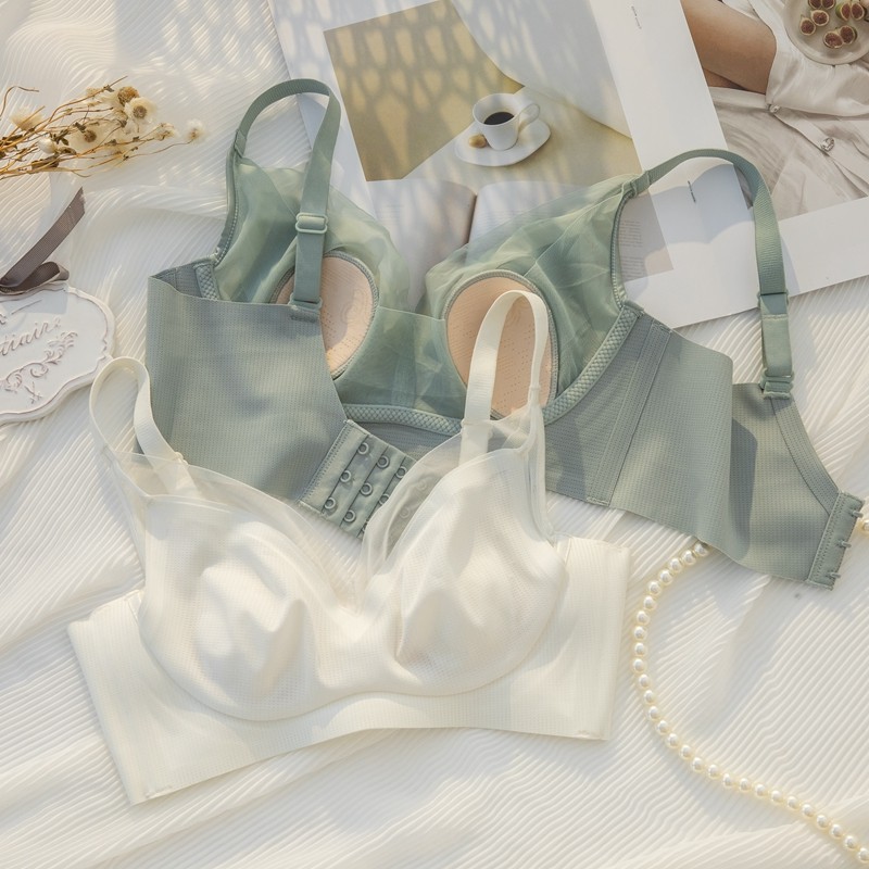 乳胶法式内衣女超薄款大胸显小软支撑缩胸无钢圈夏季调整型文胸罩