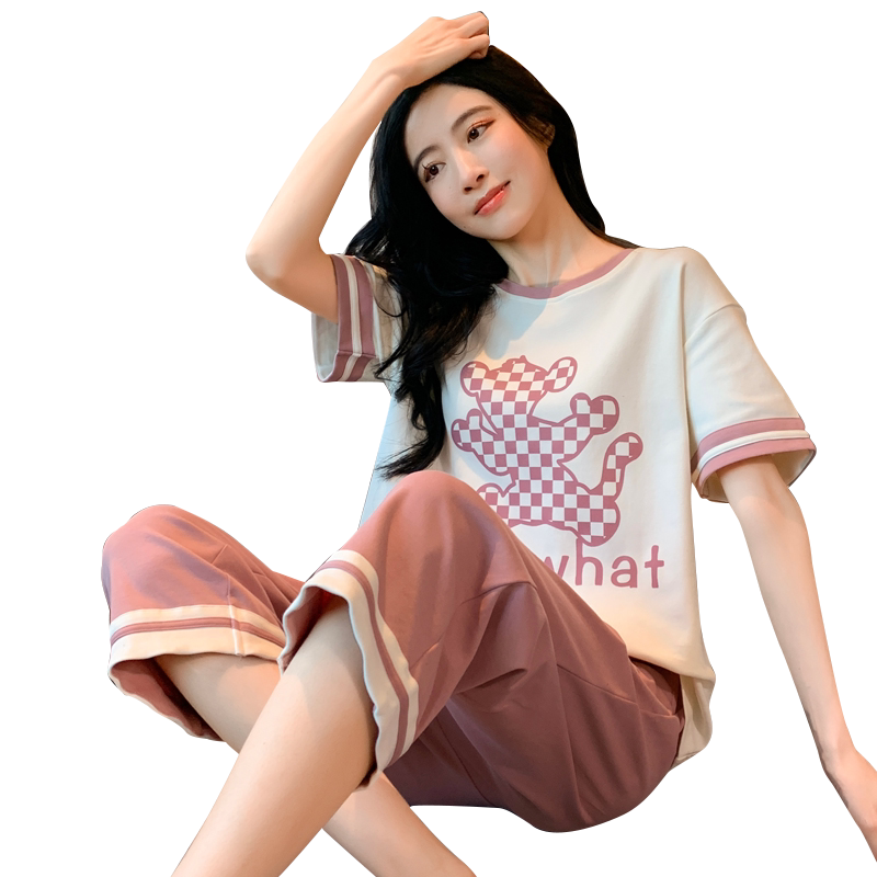 睡衣纯棉短袖家居服薄款两件套