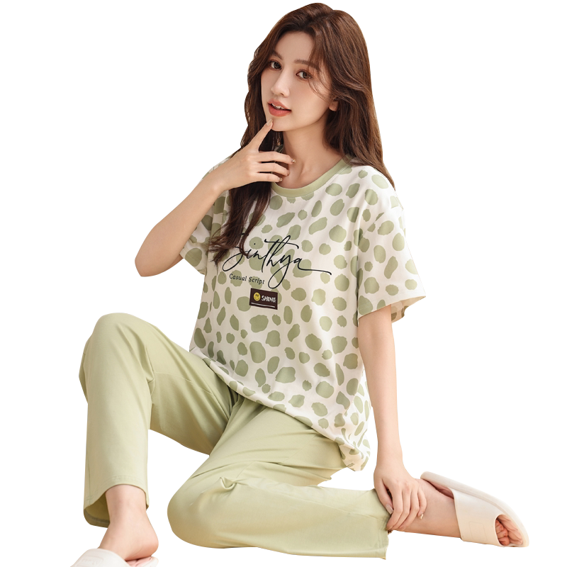 带胸垫睡衣女薄款短袖凉感套装