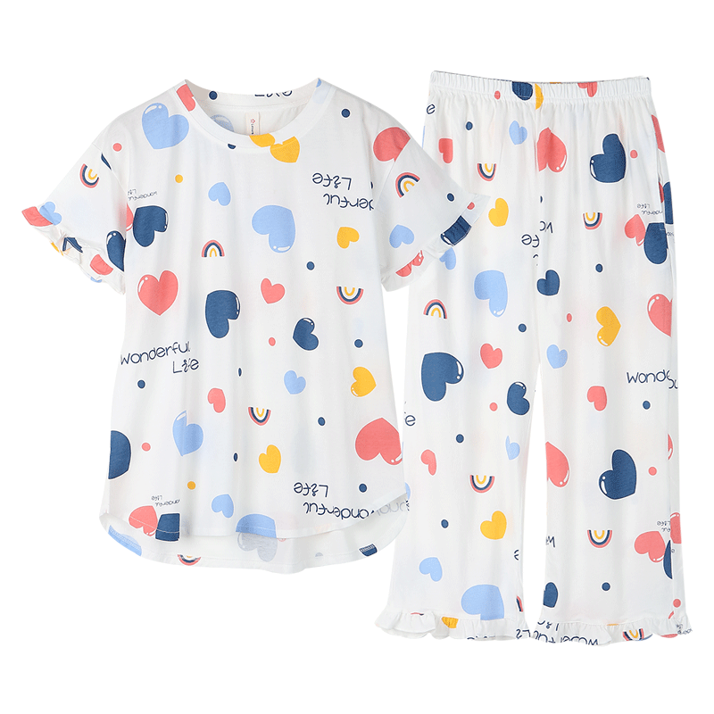 女全夏季短袖纯棉套头家居服