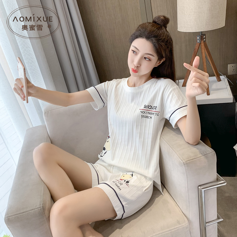 睡衣女夏季纯棉2025新款可爱女生短袖短裤套装薄款韩版卡通家居服