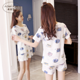 短袖 套装 短裤 2024新款 女生家居服休闲全棉夏天薄款 纯棉睡衣女夏季