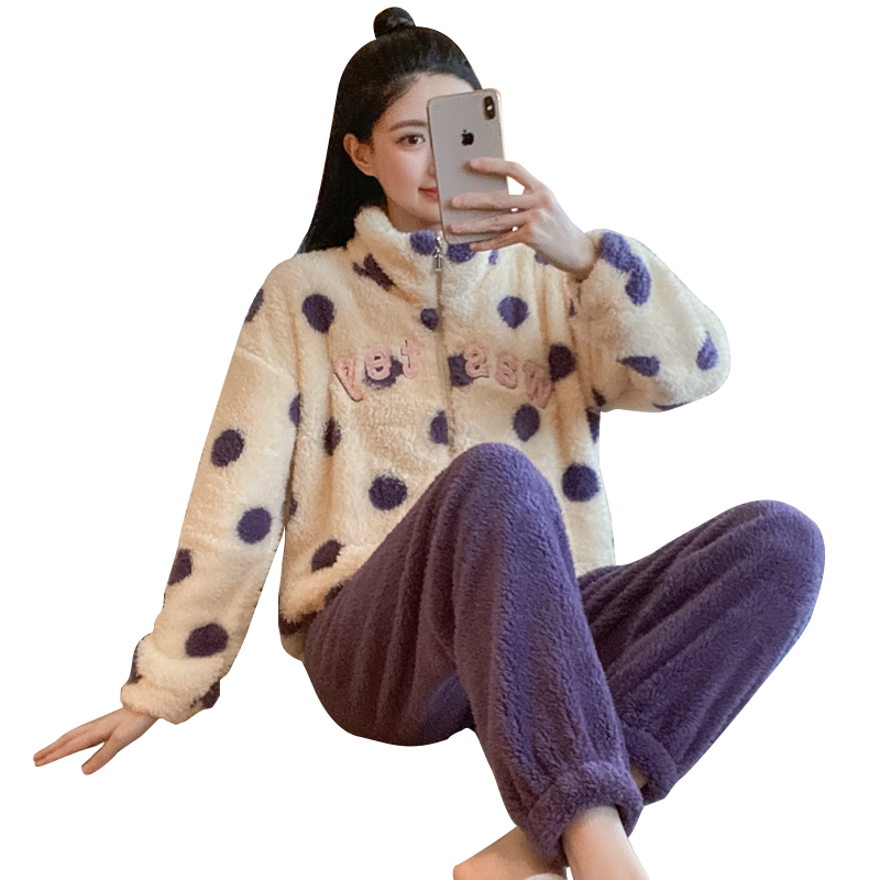 珊瑚绒睡衣简约加厚保暖家居服