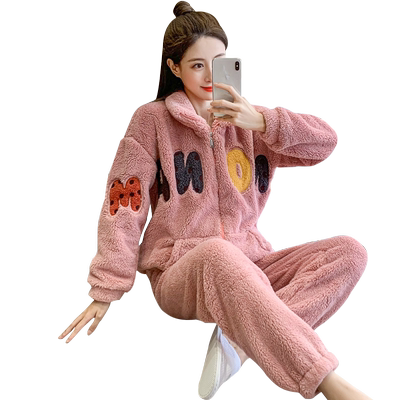 加绒加厚可外穿拉链款冬季睡衣