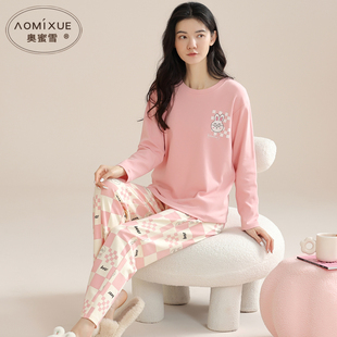 纯棉睡衣女款秋季长袖长裤可爱兔子少女春秋款全棉套头家居服套装