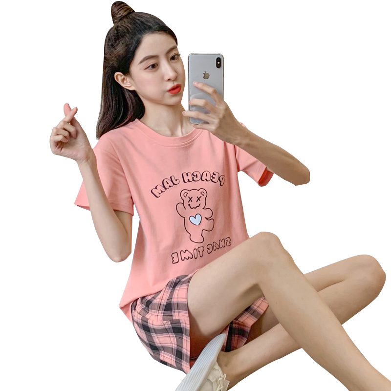 夏季睡衣女纯棉薄款可爱短袖短裤套装甜美少女学生套头家居服夏天