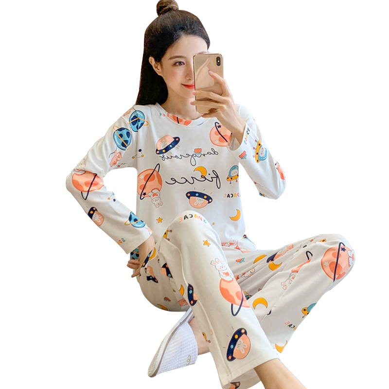 LYCRA莱卡 秋季睡衣女纯棉卡通新款长袖长裤两件套春秋家居服外穿