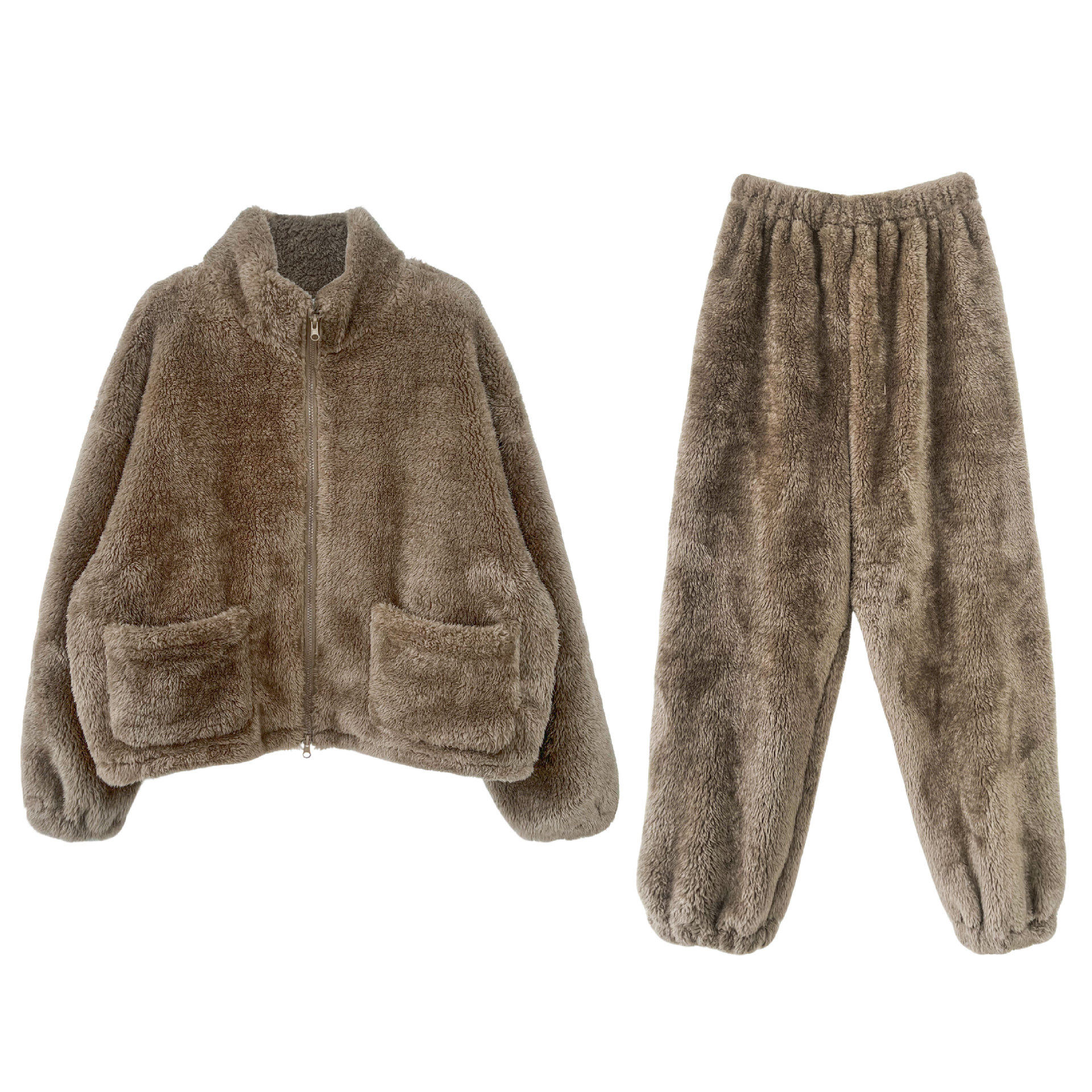 冬季保暖简约暖绒睡衣套装