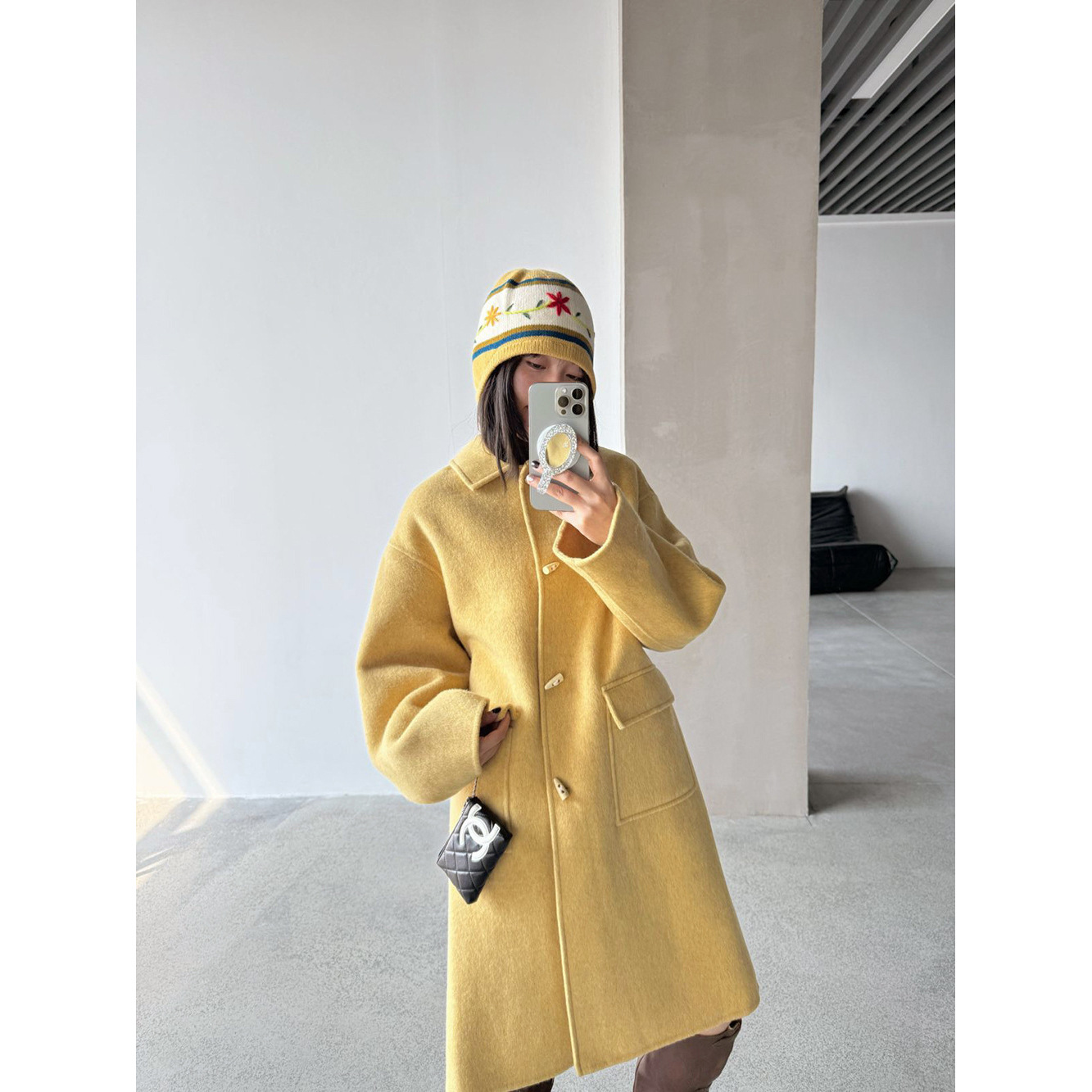 chiqwawa明亮黄极简风毛呢外套