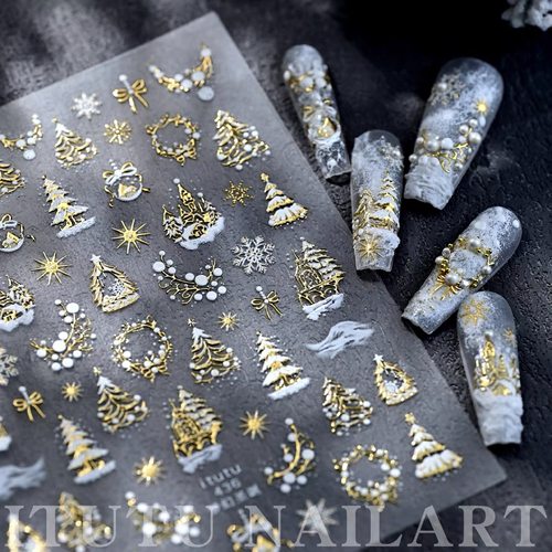 itutu新款浮雕圣诞美甲贴纸