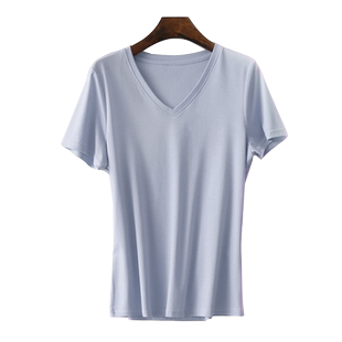 西服打底白体80支丝光棉西装内搭t恤女夏短袖v领雷军同款t恤