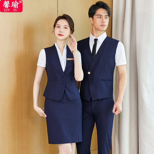 高端酒店前台接待工作服马甲套装男女酒吧餐饮服务员职业工装制服