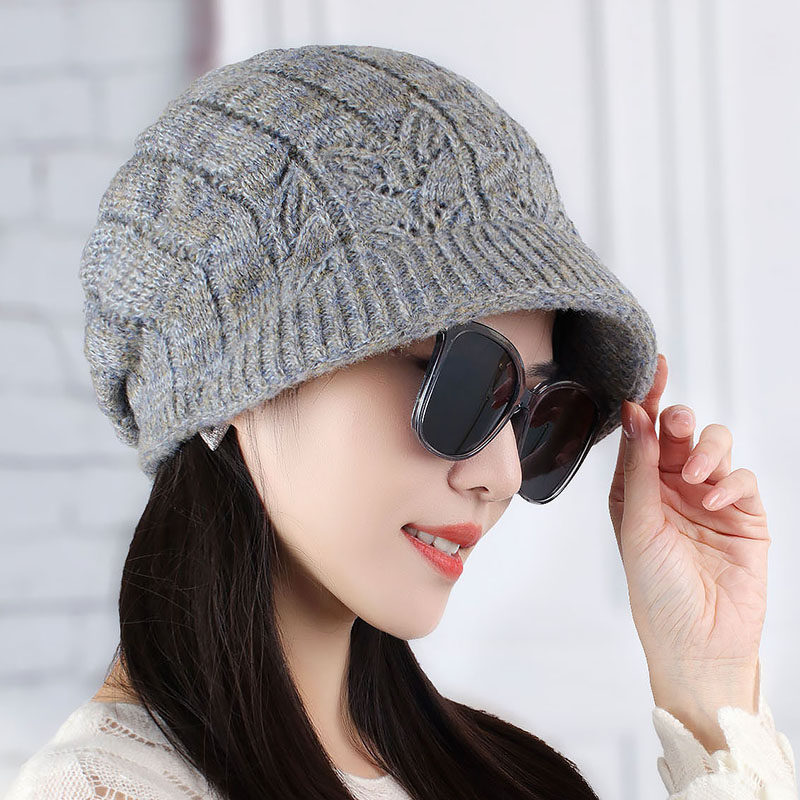 秋冬新款女士毛线帽防风护耳双层包头盆帽春保暖麻花纹时尚针织帽