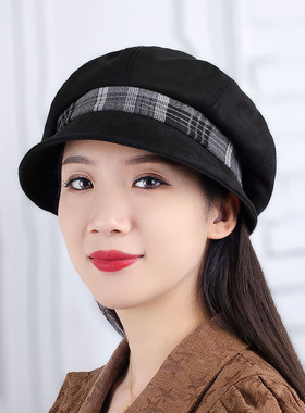 女士春秋初冬麂皮绒渔夫帽子