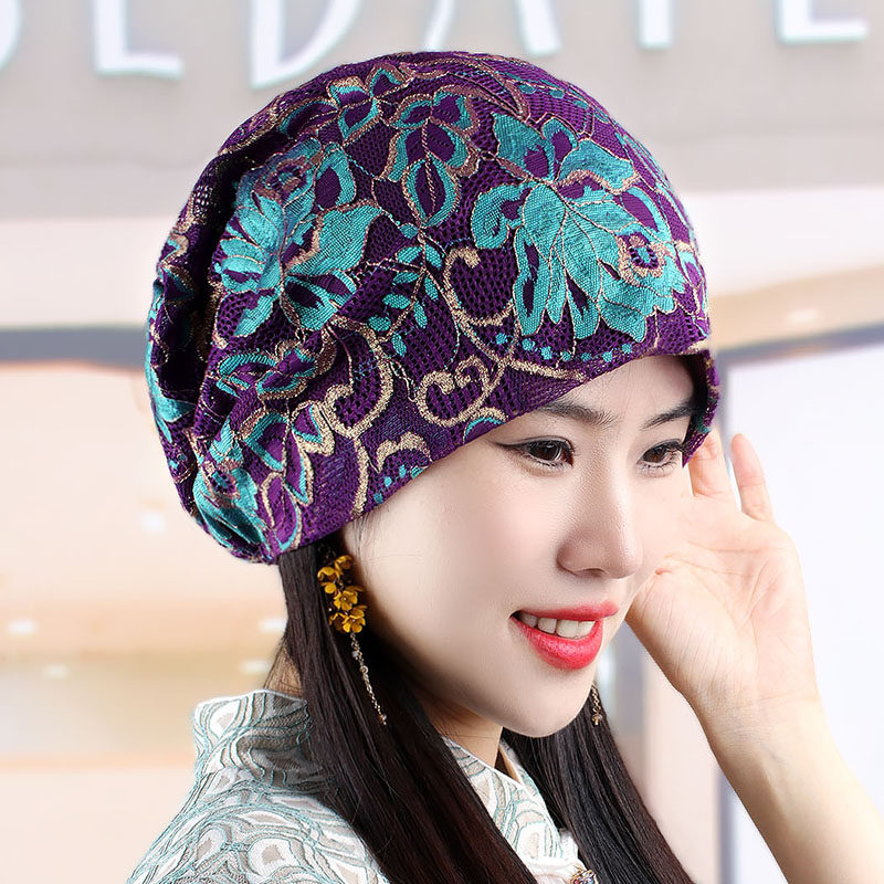 春秋蕾丝水钻柔软包头帽头巾帽时尚透气堆堆帽光头孕妇帽遮白发帽