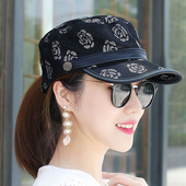 帽子女韩版 春夏天平顶帽欧根纱透气鸭舌帽大头围防晒太阳帽学生帽