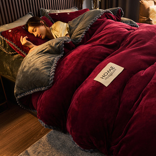 冬季牛奶绒被套加厚保暖珊瑚绒双面绒床单180x220双人床单三件套4