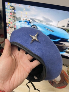 春秋保暖欧版网红贝雷帽 大小号码头围海军帽 户外蓝色徽章帽子