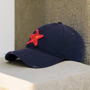 时尚同款刺绣帽子红五星棒球帽夏季男女磨破做旧鸭舌帽休闲遮阳帽