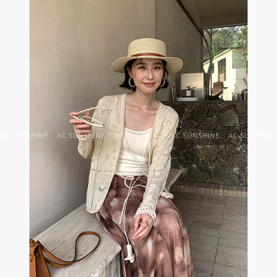 SUNSHINE镂空勾花花朵开衫上衣