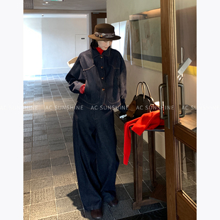 秋冬休闲丹宁蓝牛仔裤 高品质水洗棉高腰阔腿裤 女 冬季 SUNSHINE