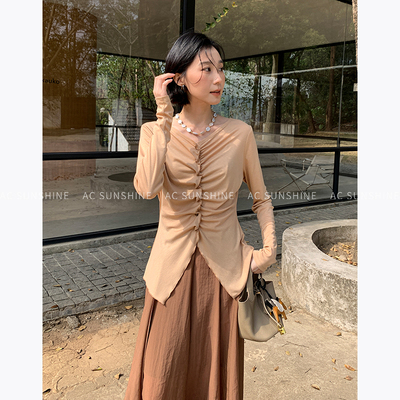 SUNSHINE慵懒V领收腰套头针织衫