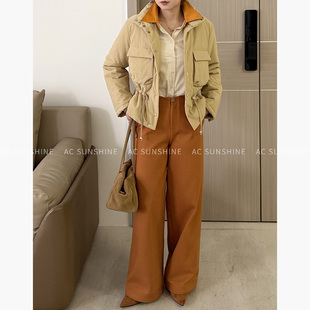 SUNSHINE 早春新品纯棉复合感明线压边遮肉休闲直筒微阔腿裤女