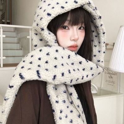 韩系氛围帽子围巾一体女秋冬保暖