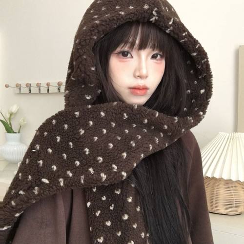 韩系氛围帽子围巾一体女秋冬保暖