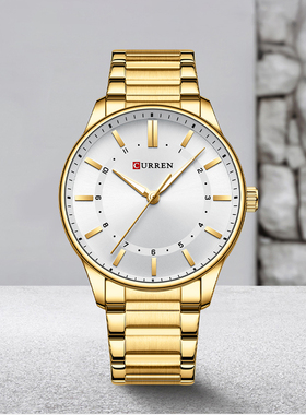 CURREN卡瑞恩男超薄简约休闲商务夜光情侣宴会防水石英手表8430