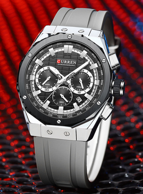 CURREN卡瑞恩男女运动休闲硅胶带多功能户外夜光防水石英手表8464
