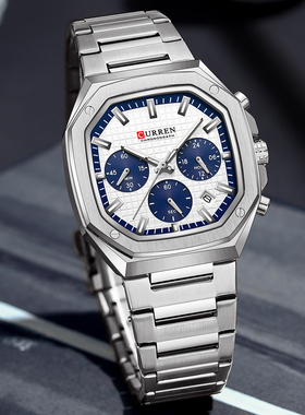 CURREN卡瑞恩男青少年休闲运动多功能三眼表盘夜光防水石英手表