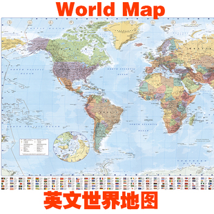 2026英文世界地图墙贴挂图办公室挂画客厅背景墙画书房卧室装 饰画