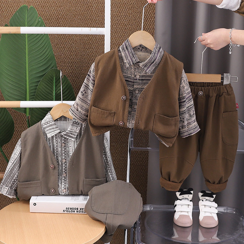 男童2025年新款韩版童装春款男童衬衫马甲三件套长袖男童套装批发,童装/婴儿装/亲子装,儿童运动套装,淘宝优惠券,粉丝福利购,淘宝优惠卷