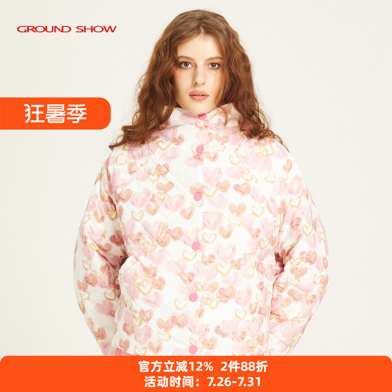 粉色印花棉衣阁兰秀外套