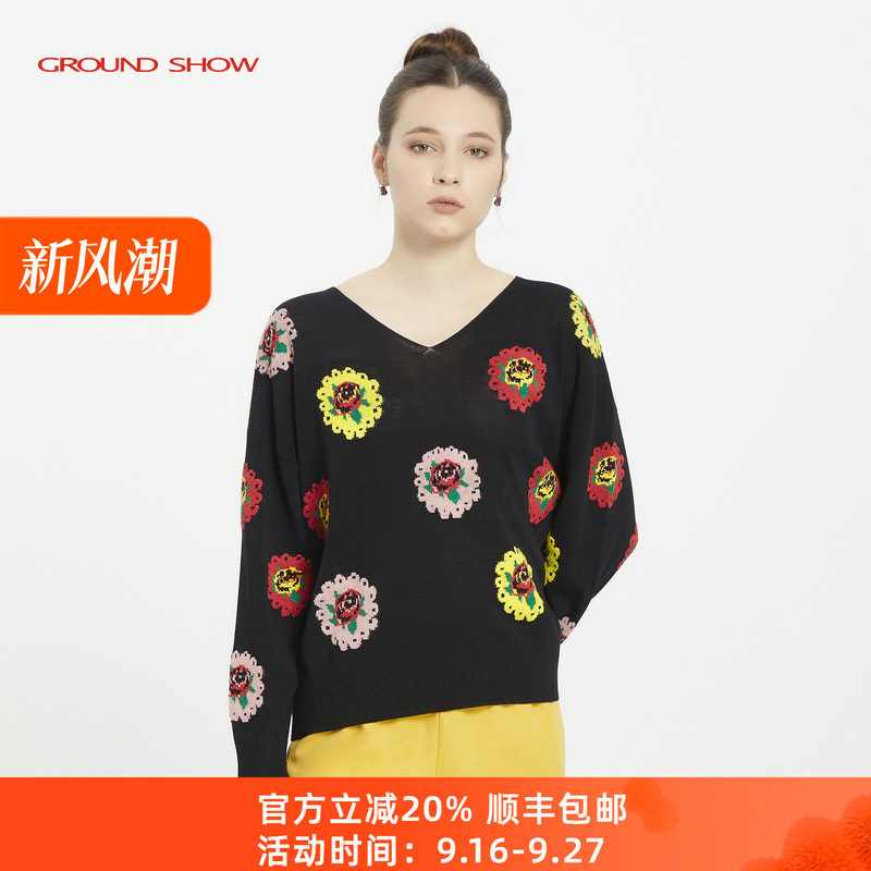 黑色卡梅奥提花套衫阁兰秀