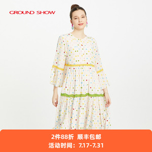 【100%桑蚕丝】阁兰秀春季新款印花连衣裙真丝A字裙商场同款女装