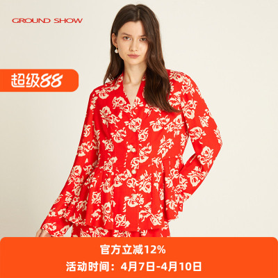 新年长袖V领上衣女阁兰秀