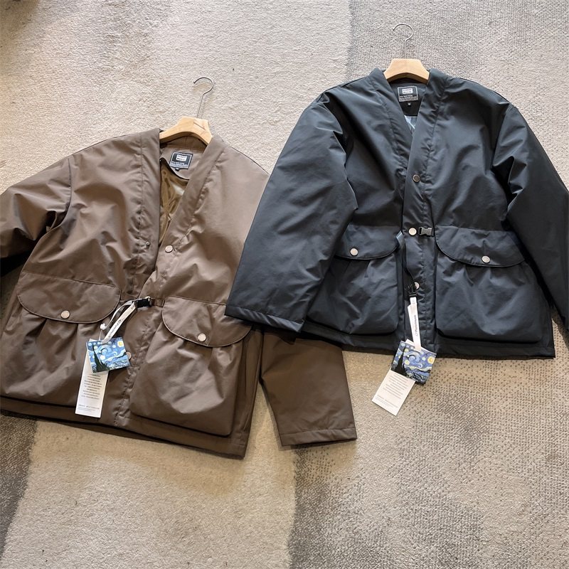 日系复古V领轻薄款道袍羽绒服 男女潮牌宽松保暖白鸭绒羽绒外套