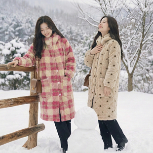 2025冬季中长款三层加绒加厚连帽棉衣可外穿家居服保暖防污女YY01