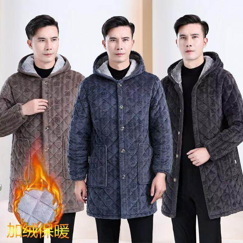 冬男士棉衣新款宽松罩衣中长款外套加厚保暖连帽加绒棉袄棉服SY03